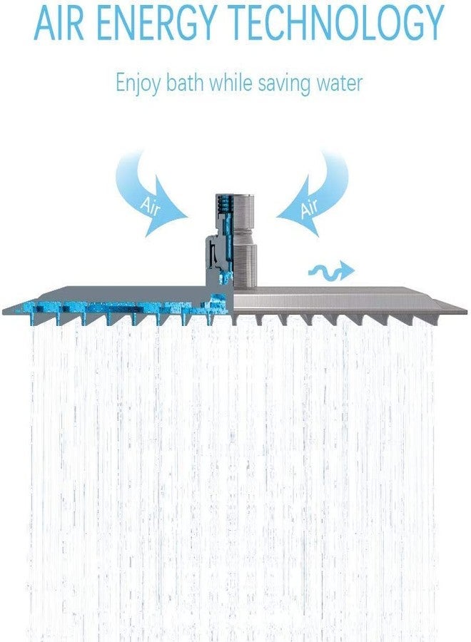 الجستو رأس دش مربع من جيستو مقاس 12 بوصة - رؤوس دش من الفولاذ المقاوم للصدأ عيار 304 بدون ذراع دش - رأس دش مطري قابل للدوران 360 درجة بلمسة نهائية من الكروم - دش علوي مقاس 12 × 12 بوصة للحمام - Image 5